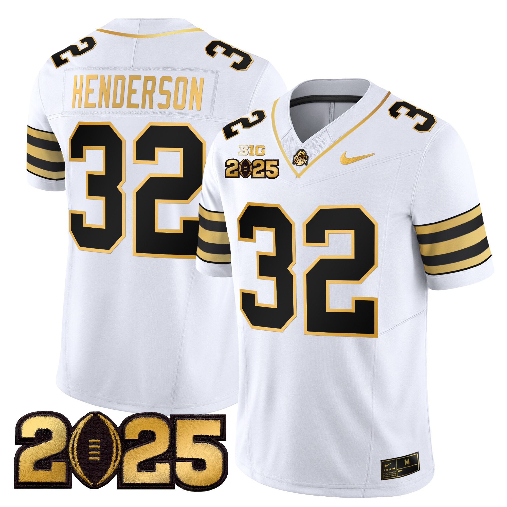 Men Ohio State Buckeyes #32 Henderson White 2025 CFP Final Patch Gold Vapor Limited NCAA Jersey->ncaa teams->NCAA Jersey